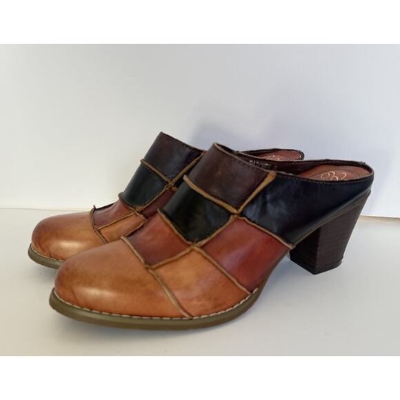 Elite By Corkys Sz 8 Patches Mules Slip On Brown Color Block Leather Boho - Picture 1 of 9